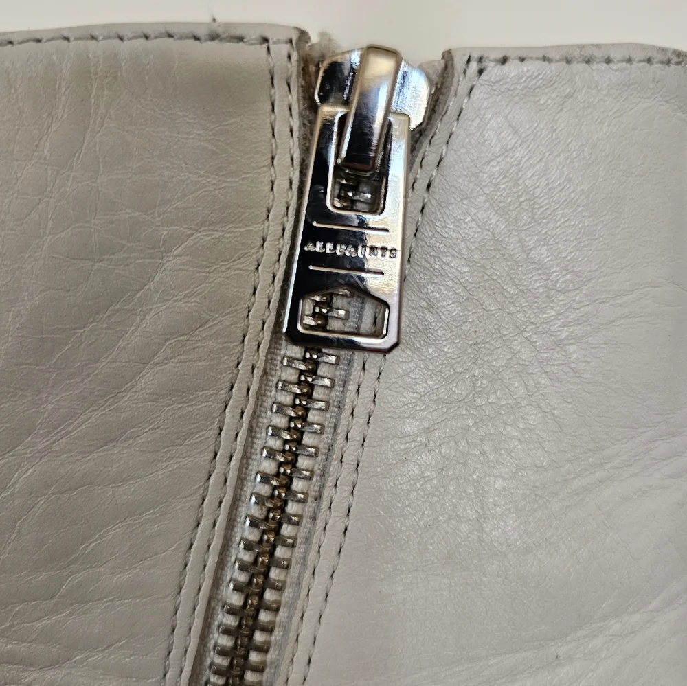 AllSaints Ivory White Western Leather Ankle Boot Block Heel Sz EU 38 US 7.5